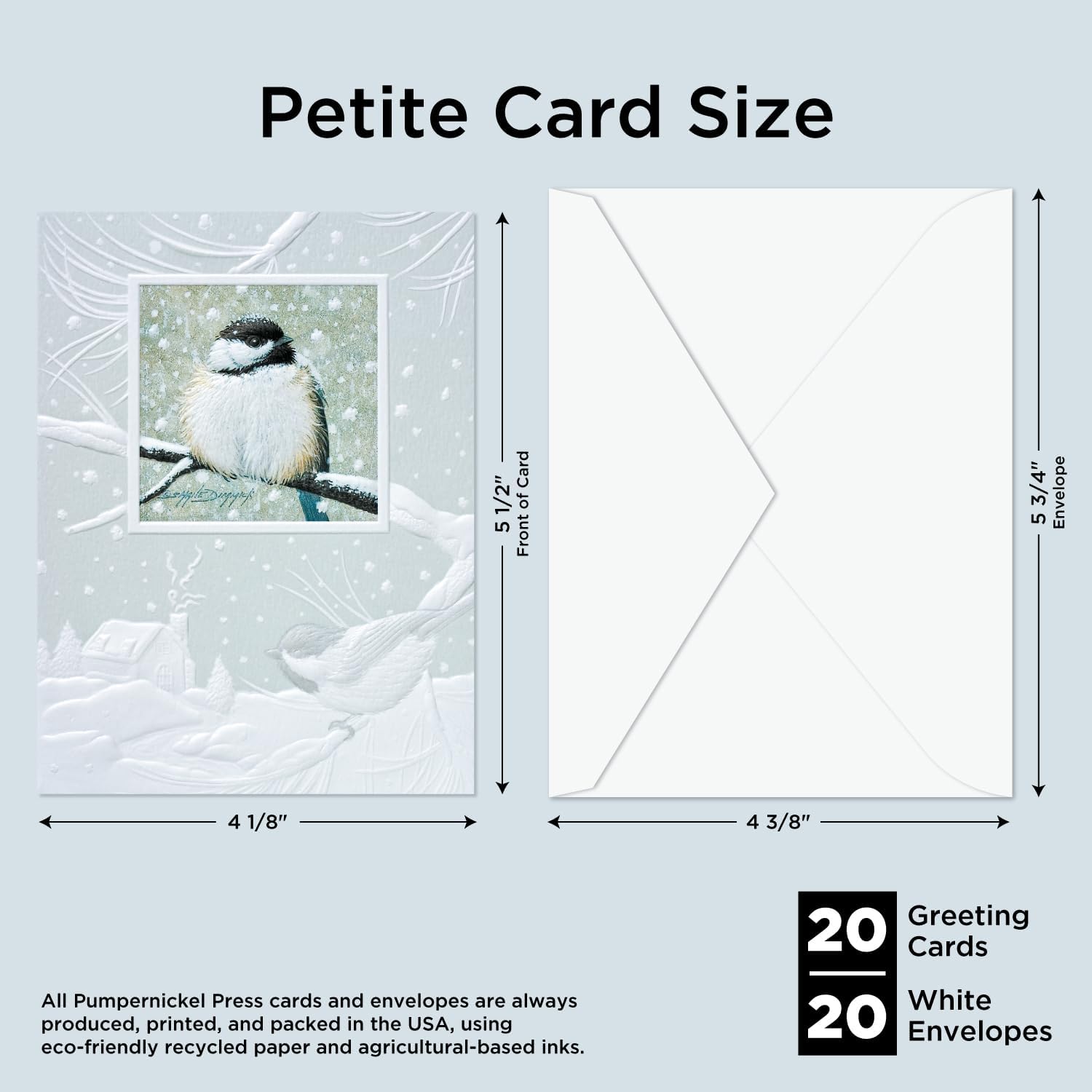 Pumpernickel Press Embossed Petite Christmas Cards Boxed Set – Chilly Chickadee II, 20 Count