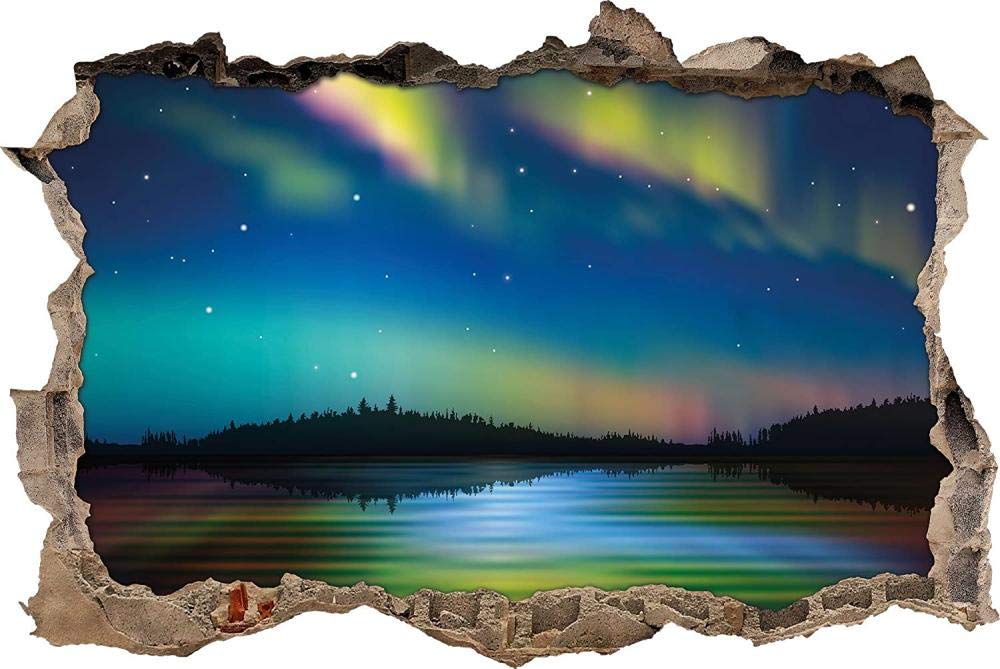 Pegatinas de Pared rotas 3D impresionantes auroras boreales en calcomanías murales extraíbles decoración de Sala de Arte de Vinilo para Sala de Estar Dormitorio Cocina 70x110cm