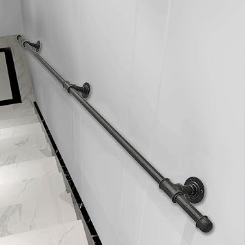 Black Staircase Handrails 1m 2m 3m 4m 5m 6m Stairs Handrail for Lofts Bar Steps Bathroom Wall Balusters Hand Railing, Indoors Outdoor Grab Rail, Metal Size 1 FT