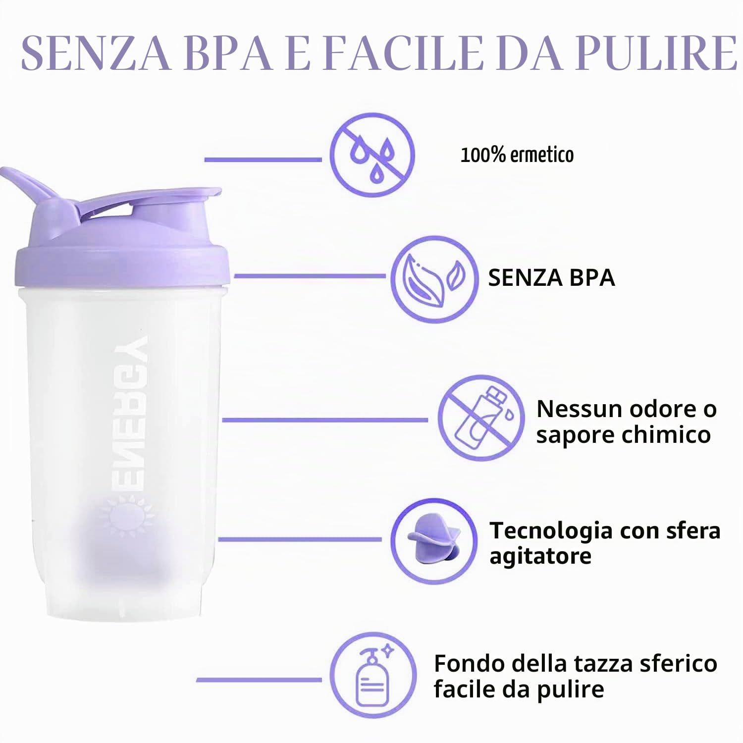 Pubiao Shaker per Proteine, Integratori Sportivi con Miscelatore per Fitness Frappè Portatile per Allenamento, 500 ml, Viola