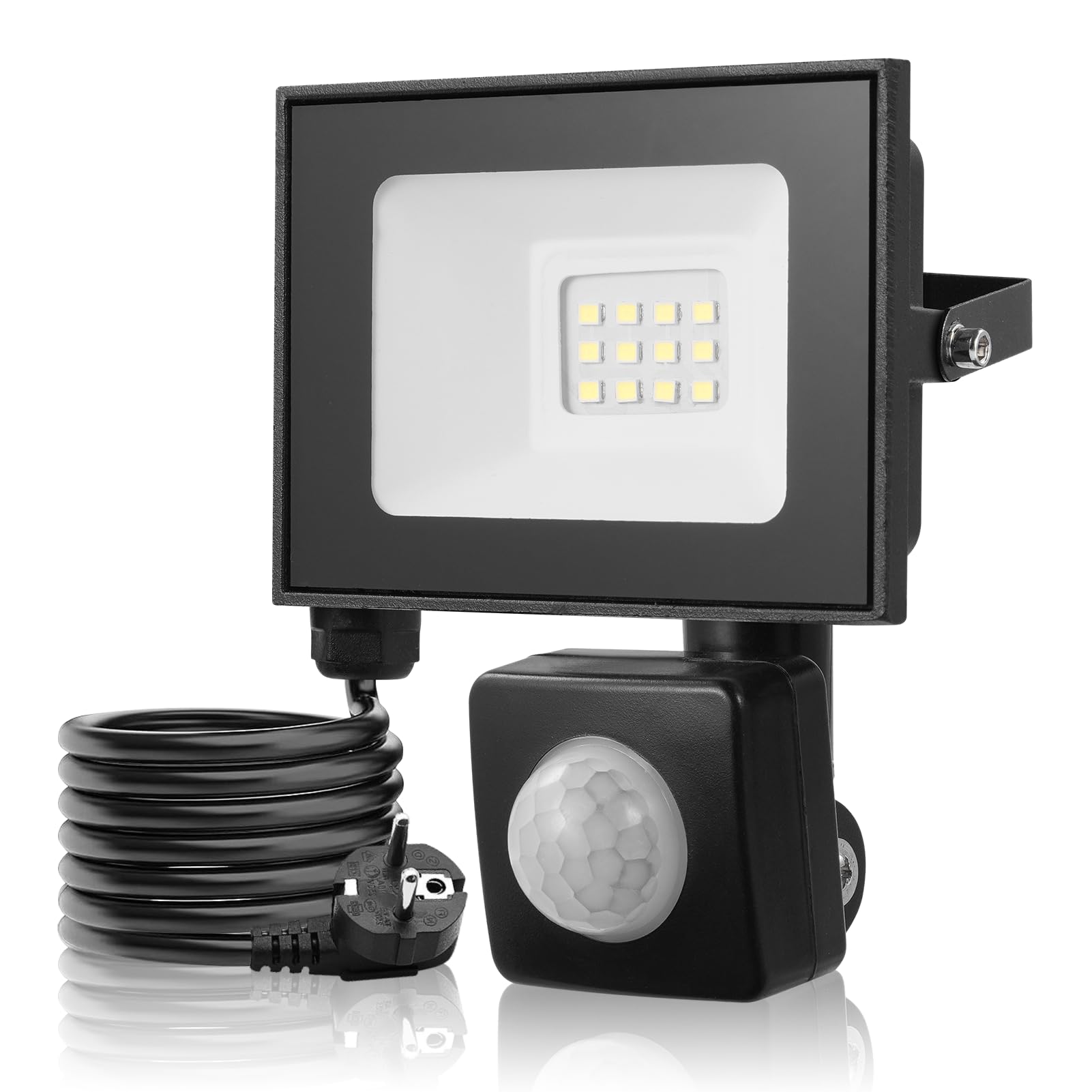 Faretto LED Da Esterno 10W Con Sensore Di Movimento – 3000K, 1000LM, IP66 Impermeabile Con Cavo 145cm