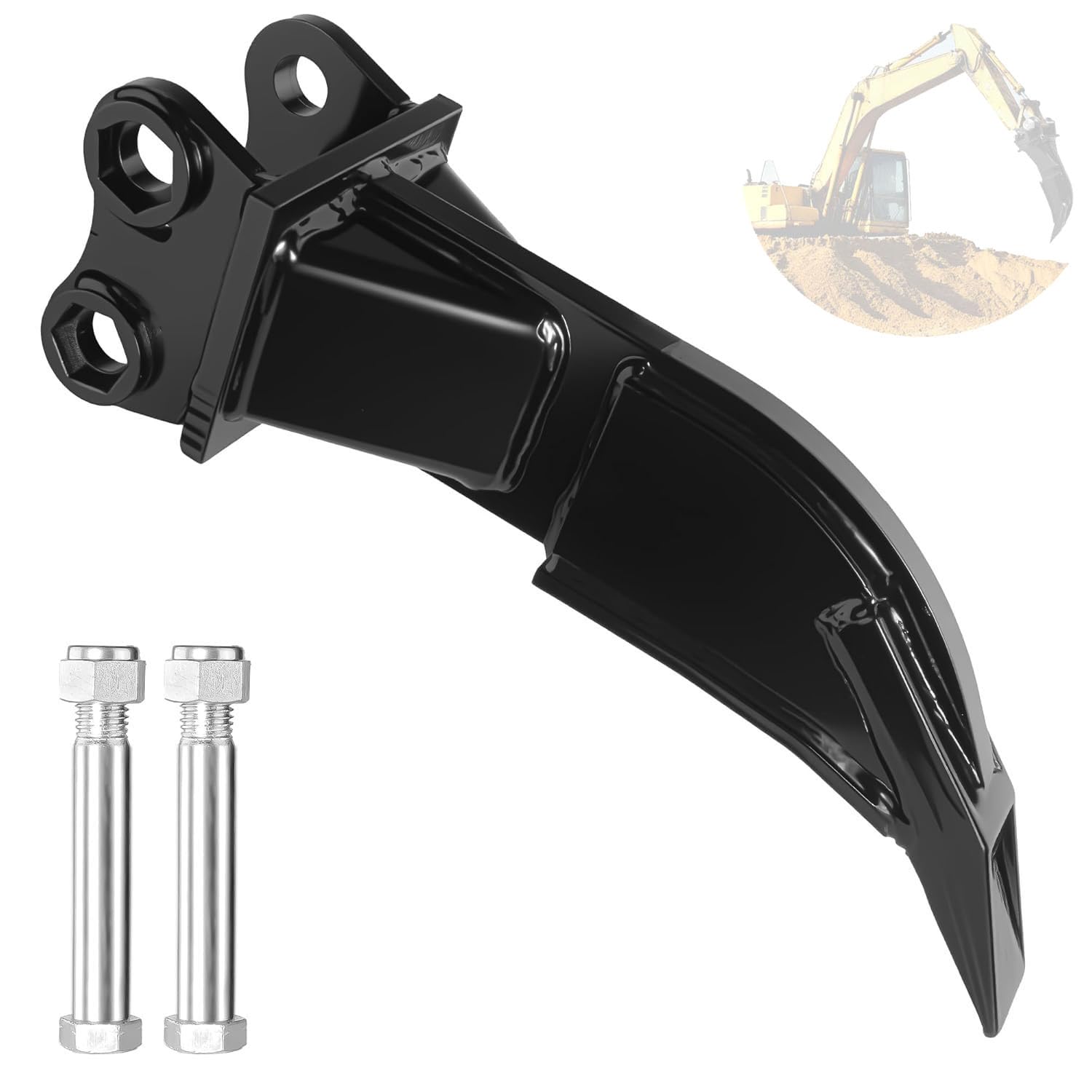 Mini escavatore Accessorio singolo Dente Ripper – Scarificatore a uncino singolo rinforzato, da 1 a 1,8 tonnellate – Interasse 90 mm (3,54") | Foro 25 mm (0,98") – Completo di 2 perni.