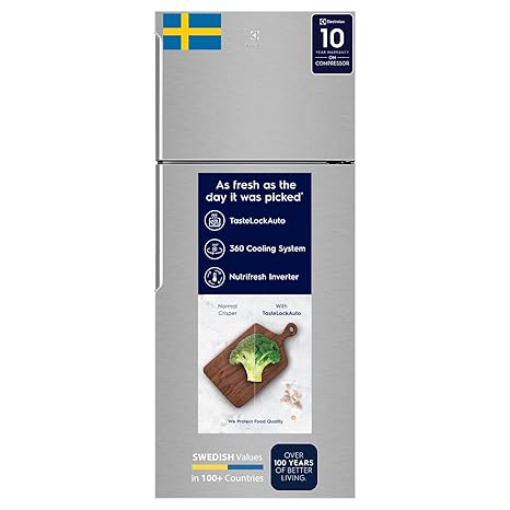 Electrolux 461L Frost Free Inverter Double Door Refrigerator, Top Freezer, TasteLockAuto & TasteGuard Technology, Arctic Silver Steel, UltimateTaste 500, ETB4600C-A