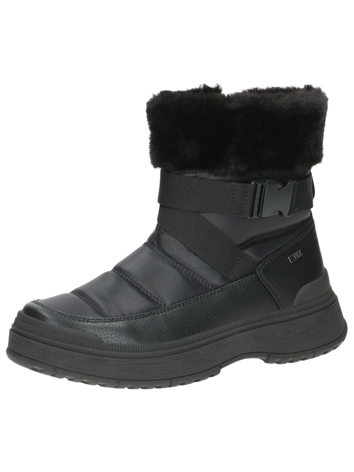 CAPRICE women's winter boots flat vegan water-repellent, Black (Black Comb), 6.5 UK