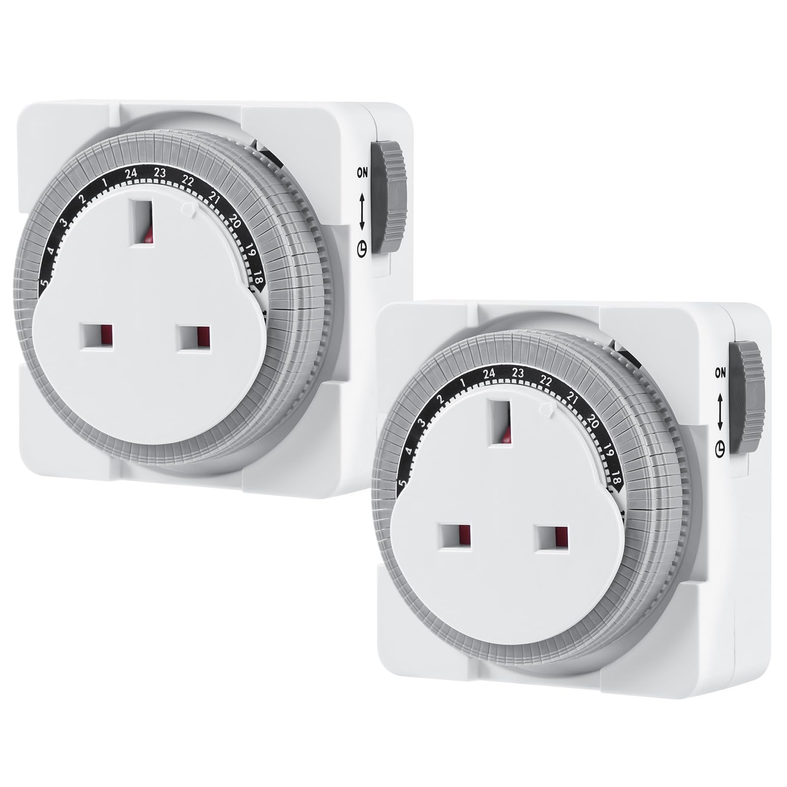 Adiwo Mechanical Timer Socket, 2 Pack 24 Hour Programmable Timer Switch, Enhanced Contact Protection Circuit for UK Plug-in