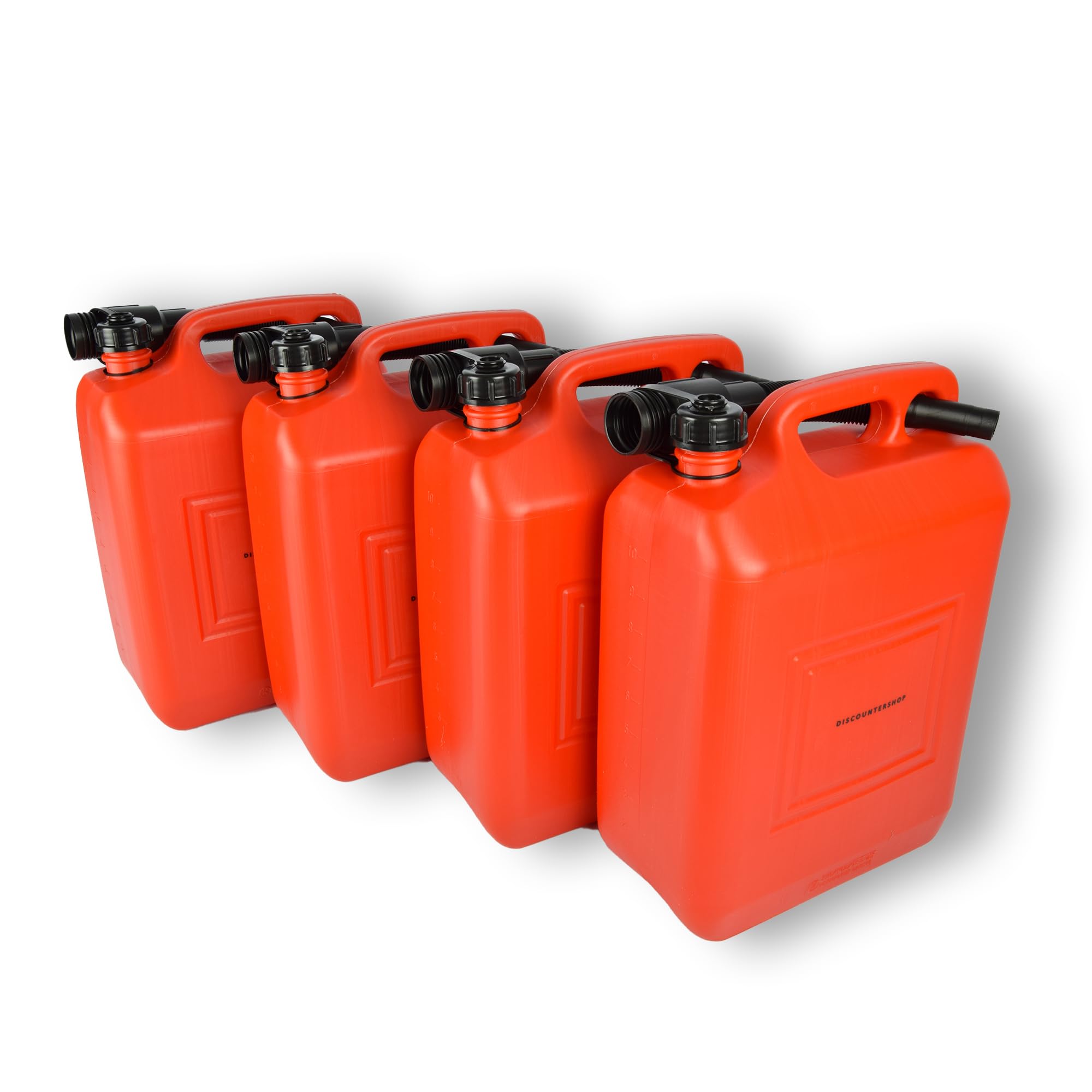 Bidon 10 Litres Rouge - Lot de 4 - Bidon de Carburant Homologué par l'ONU pour Essence et Diesel - Comprend un Long Bec Verseur et un Tuyau de Remplissage - Pour Voiture, Bateau, Atelier et Camping