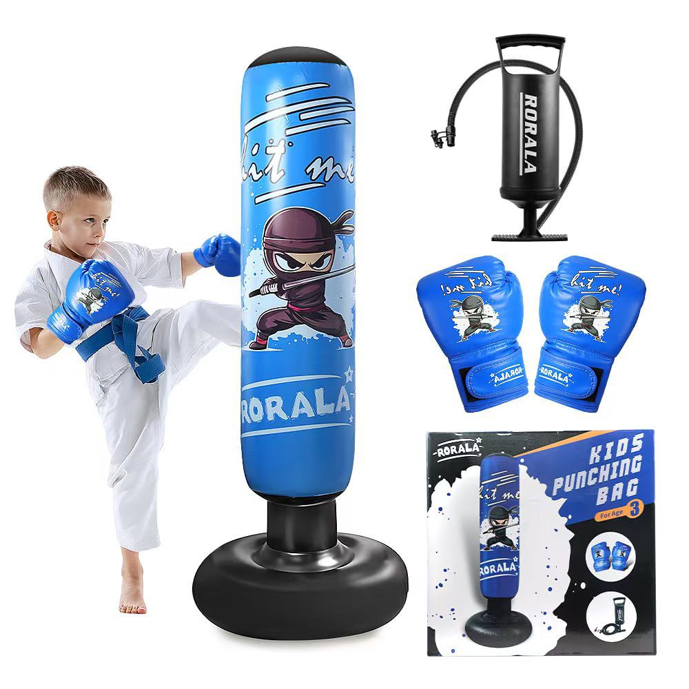 Photo 1 of RORALA Inflatable Punching Bag for Kids with Boxing Gloves and Manual Air Pump, 66 Inch Children's Boxing Bag Set for Boys and Girls Gift Aged 3 to 12 to Practice Karate, Taekwondo