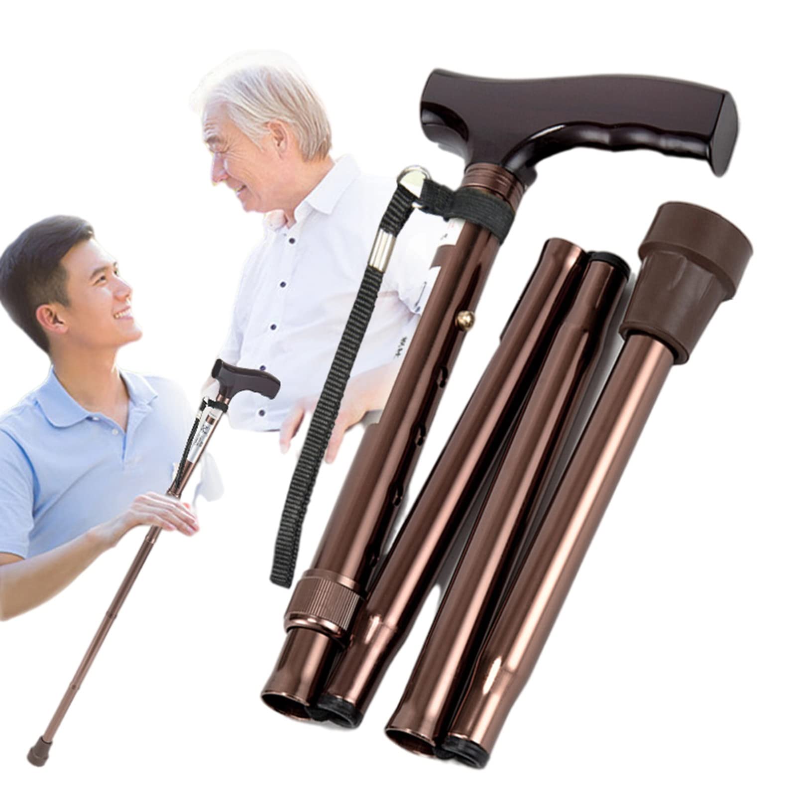 NGD Muletas para Caminar Ajustable de Aluminio para Adultos,Muleta de Codo Plegable Ergonómicos con Mango de Madera y Correa para la Muñeca,Ligeras Durables,Soporta hasta 100kg