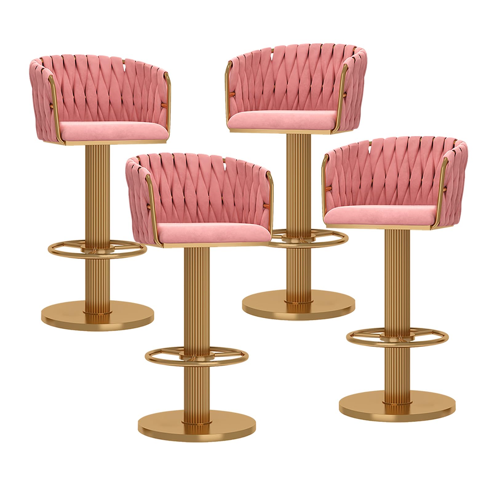 Kiztir Set 4 Sgabelli Da Bar In Velluto Beige E Oro, Regolabili In Altezza Con Schienale E Poggiapiedi, Girevoli 360° Per Isola Cucina - 5