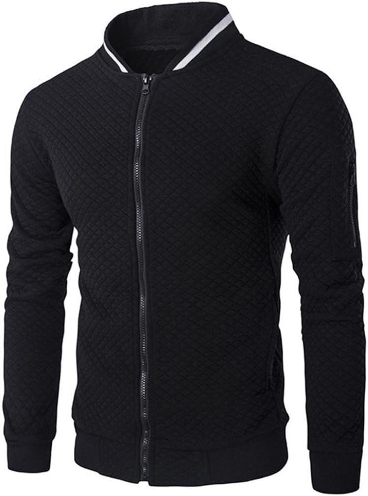 Jacket Coat Mens, DoraMe Zipper Sweatshirt Tops Long Sleeve Plaid Cardigan Jacket Coat Outwear (L, Black)