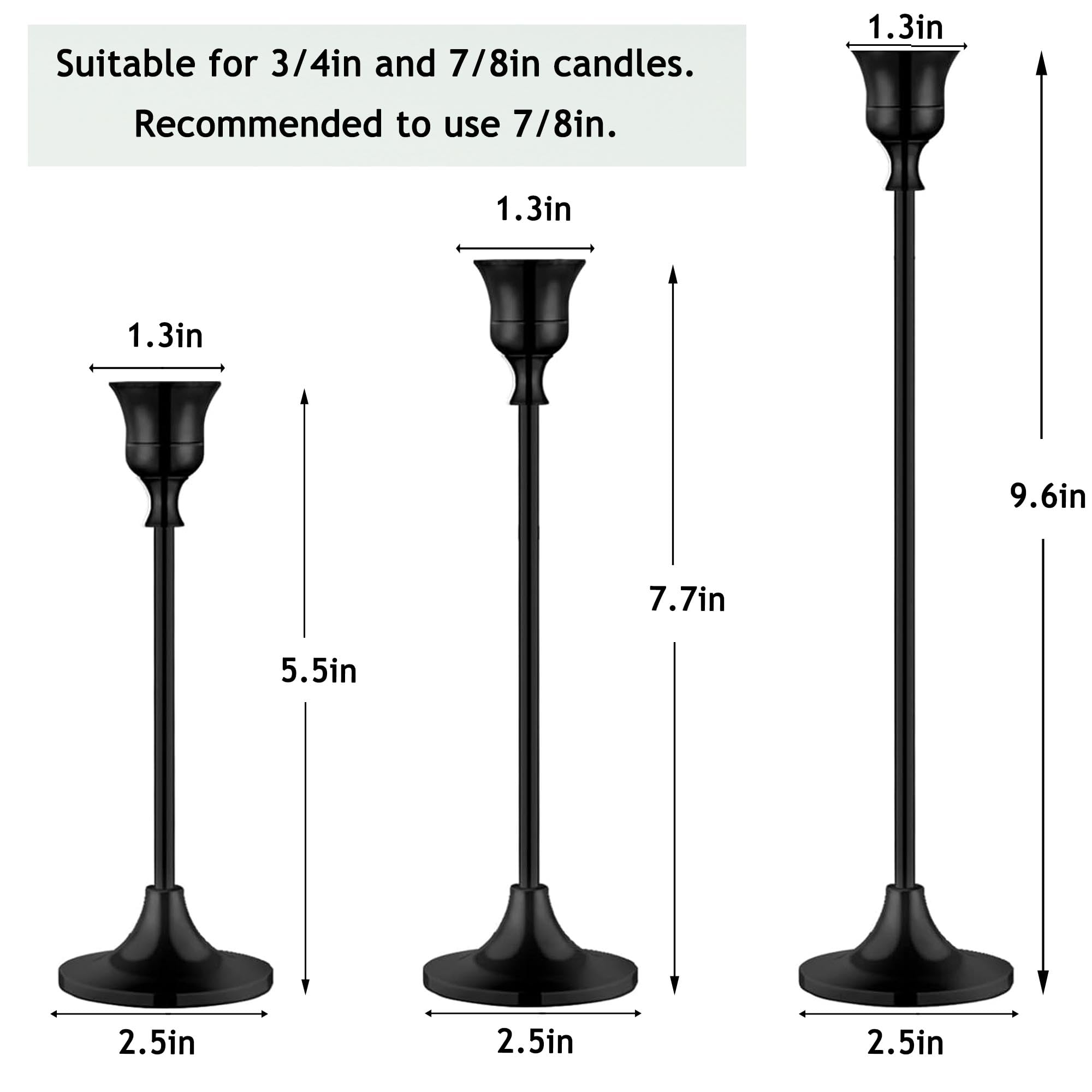 VOELIGT 6PCS Black Candlestick Holders Taper Candle Holders Metal Candle Sticks Holder Decor for Halloween Friendsgiving Thanksgiving Decorations Christmas Dinning Table Fireplace Home
