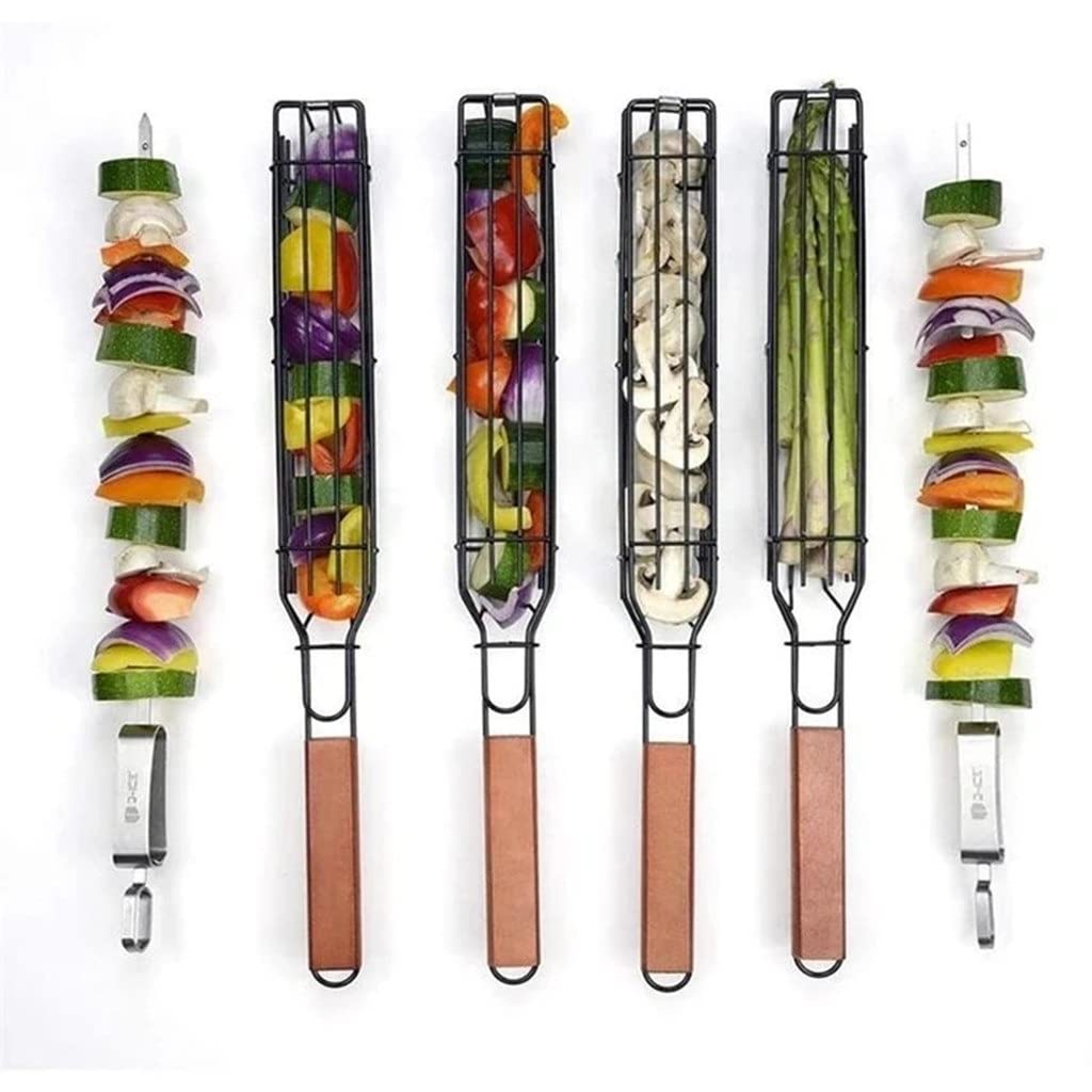 RWRAPS Cestello per Barbecue Portatile Cestello per Barbecue Antiaderente in Acciaio Inossidabile Griglia per Barbecue Griglia per Carne Raddoppia Il Comfort