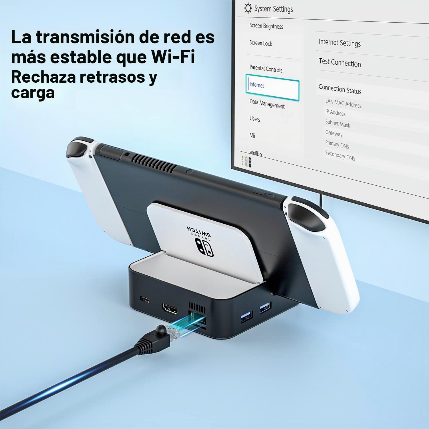 Dock Base para Nintendo Switch/Switch OLED: estación de Carga portátil 6 en 1 con HDMI2.0, Puerto LAN, Puerto Tipo C y 3 Puertos USB, Compatible con Youtube en TV