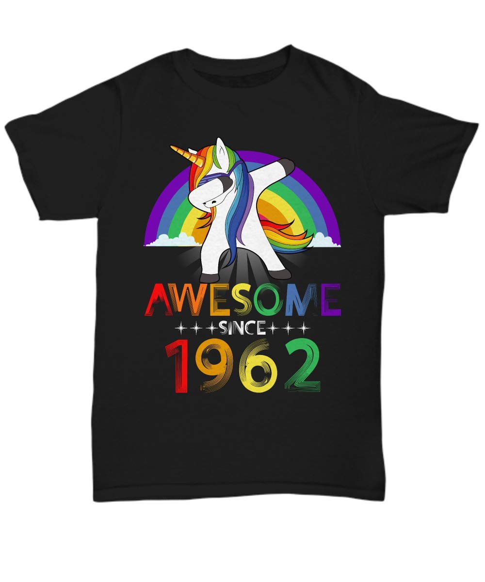 Unicorn Dabbing Rainbow Awesome Since 1962 Tshirt - Black Unisex Tee Gift P1
