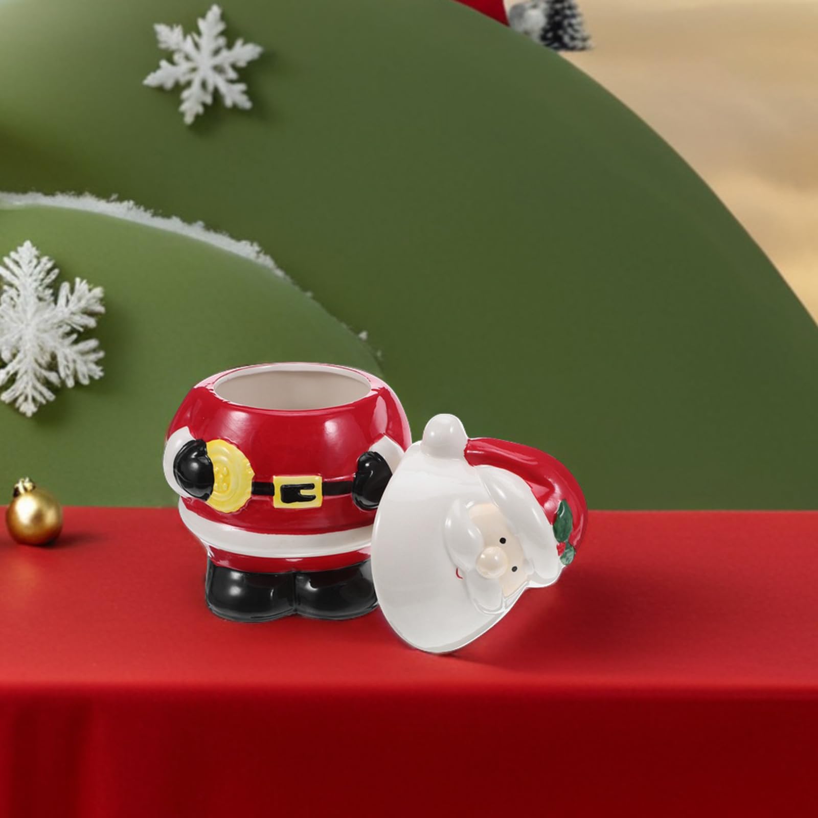 BESPORTBLE Boîte à Biscuits de Noël en Céramique avec Couvercle Hermétique Petit Bocal à Bonbons Décoratif Père Noël Récipient pour Conserver Biscuits Chocolats et Gourmandises Festives
