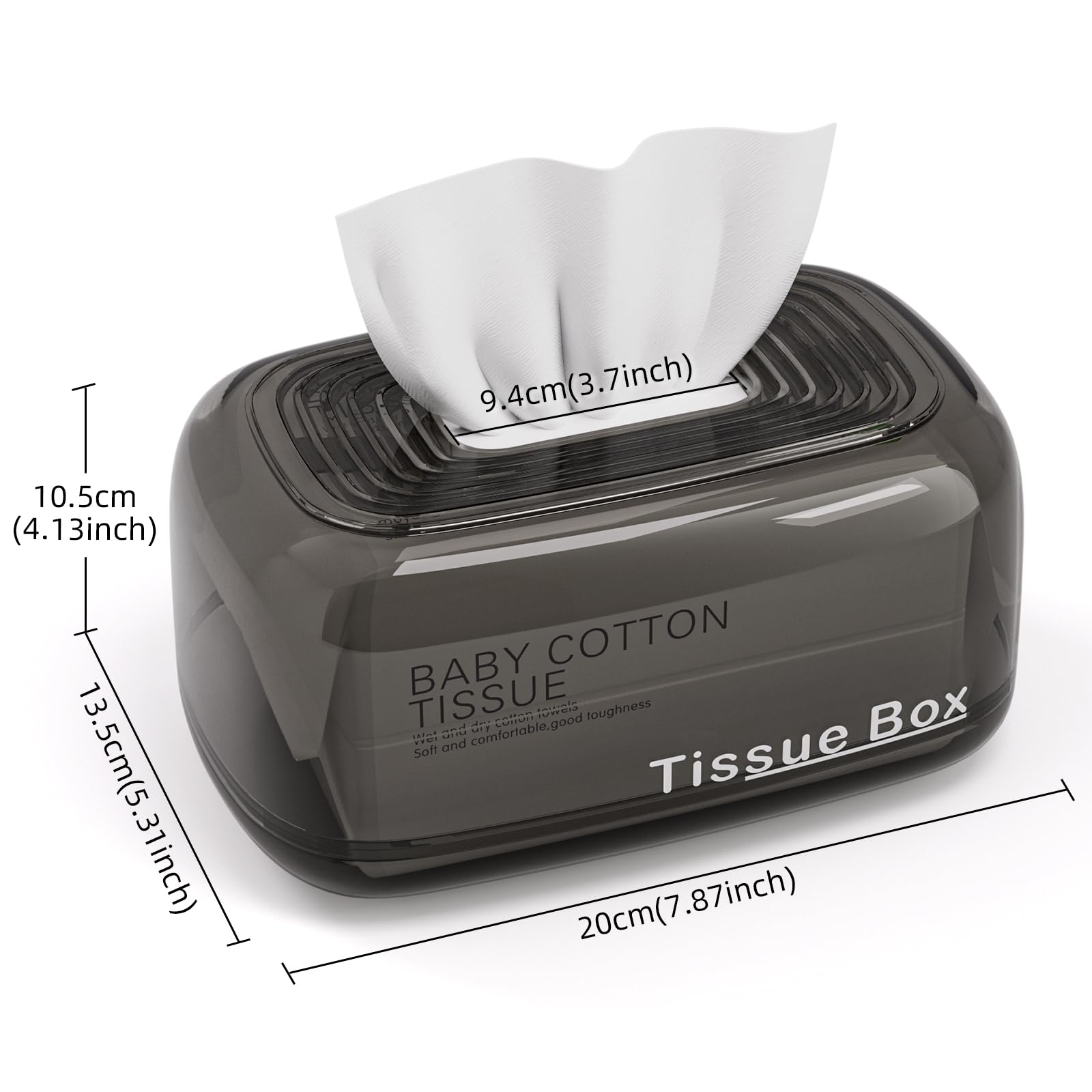 JoyfulSight Tissue Box Cover,Automatic Sinking Tissue Box Holder,Napkin Holder Home Decor for Tabletop Night Stands Bathroom Office,7.87 * 5.31 * 4.13inch (Black)
