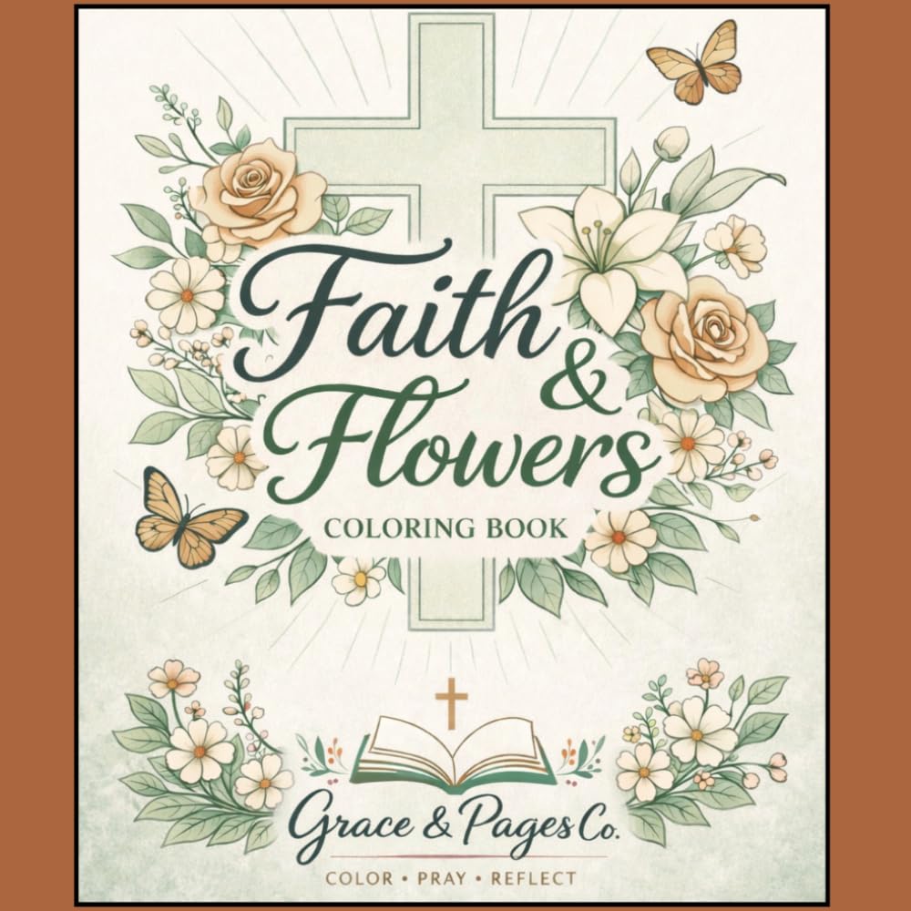 Faith and flowers coloring book: Relaxing Christian Coloring Pages with Scripture, Flowers, and Cozy Devotional Scenes