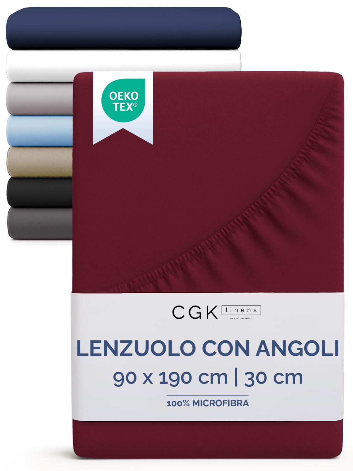 Lenzuolo con angoli 90x190 Bordeaux, profondità 30 cm - Lussuoso lenzuolo con angoli - Per materassi fino a 30 cm (12") di altezza - Morbido, senza pieghe e traspirante - 90x190 - singola