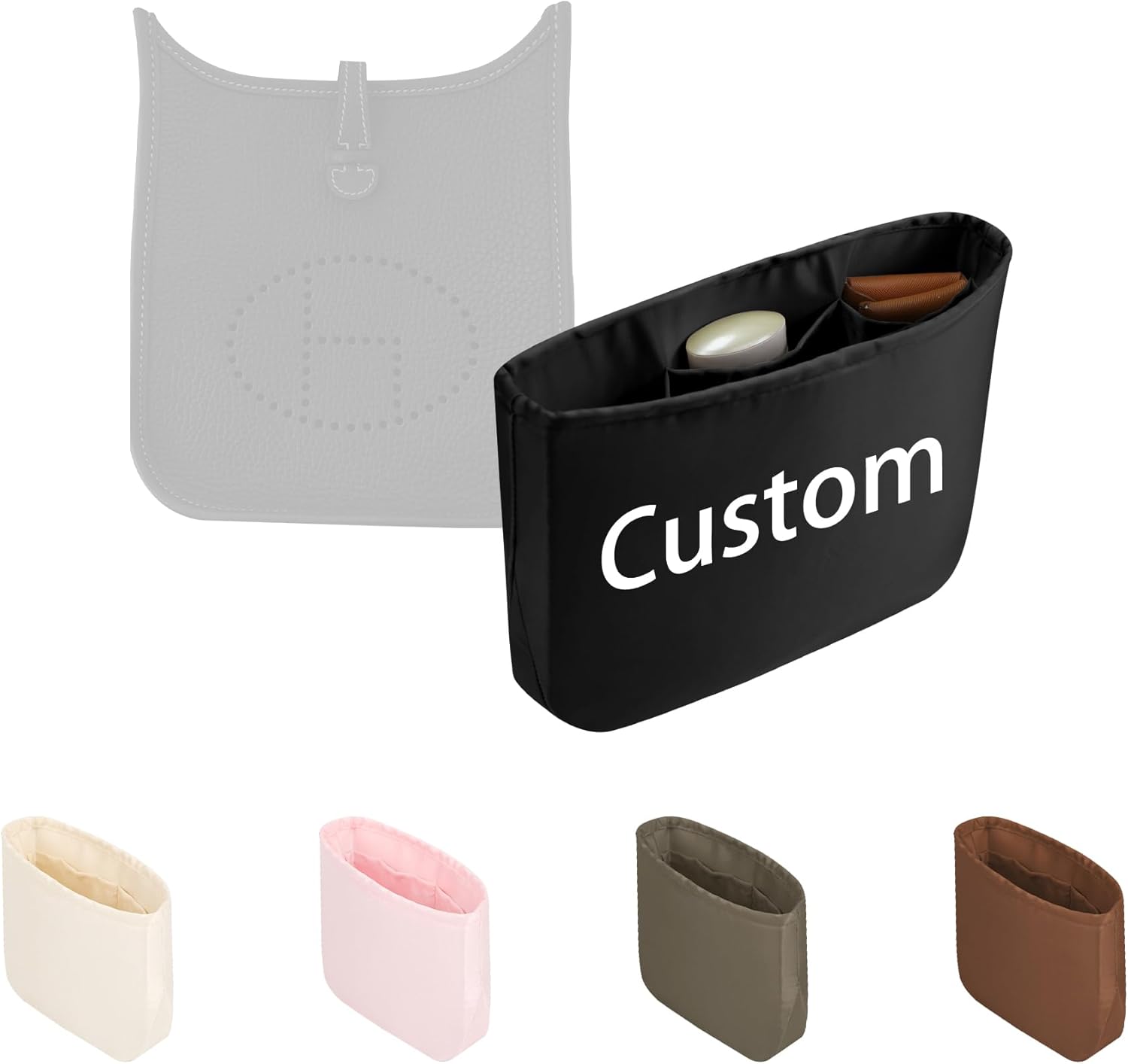 Purse Organizer Insert for Luxury Bag - Satin & Lightweight Fabric with Inside Pockets, Portable for Commute, Travel, Shopping, and Evening, Multicolor Options, Fits Evelyne TPM/PM/GM/TGM(Custom)