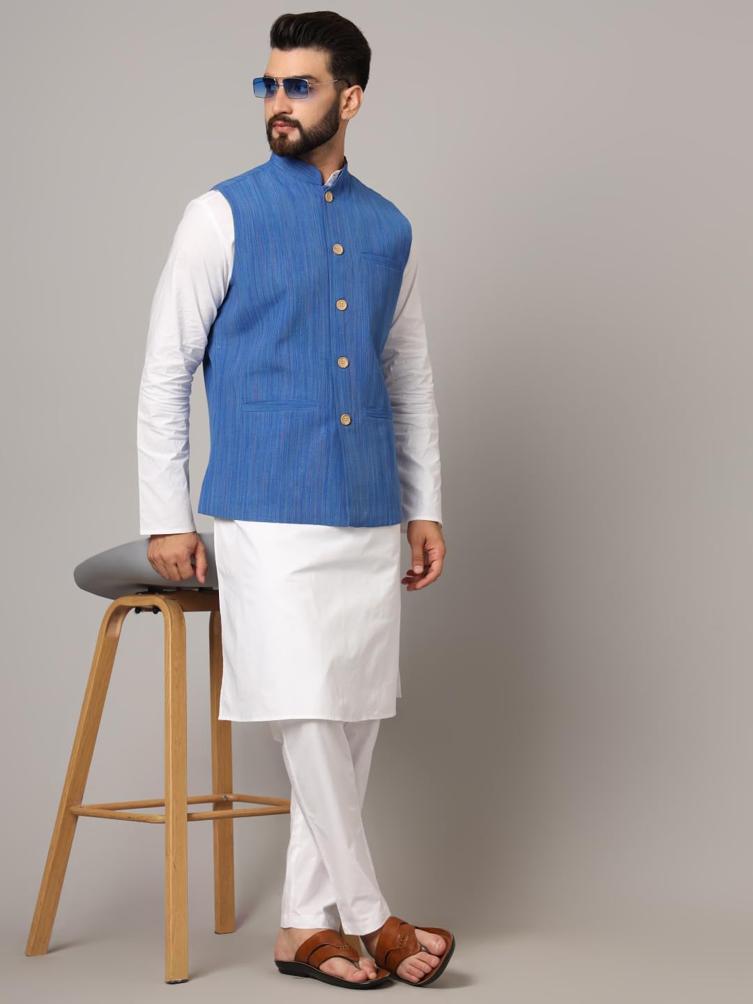 LATEST CHIKAN Men's Nehru Jacket/Waistcoat Sophisticated Ethnic Wear - SARRI-DJ-BL-46 - Image 2 thumbnail