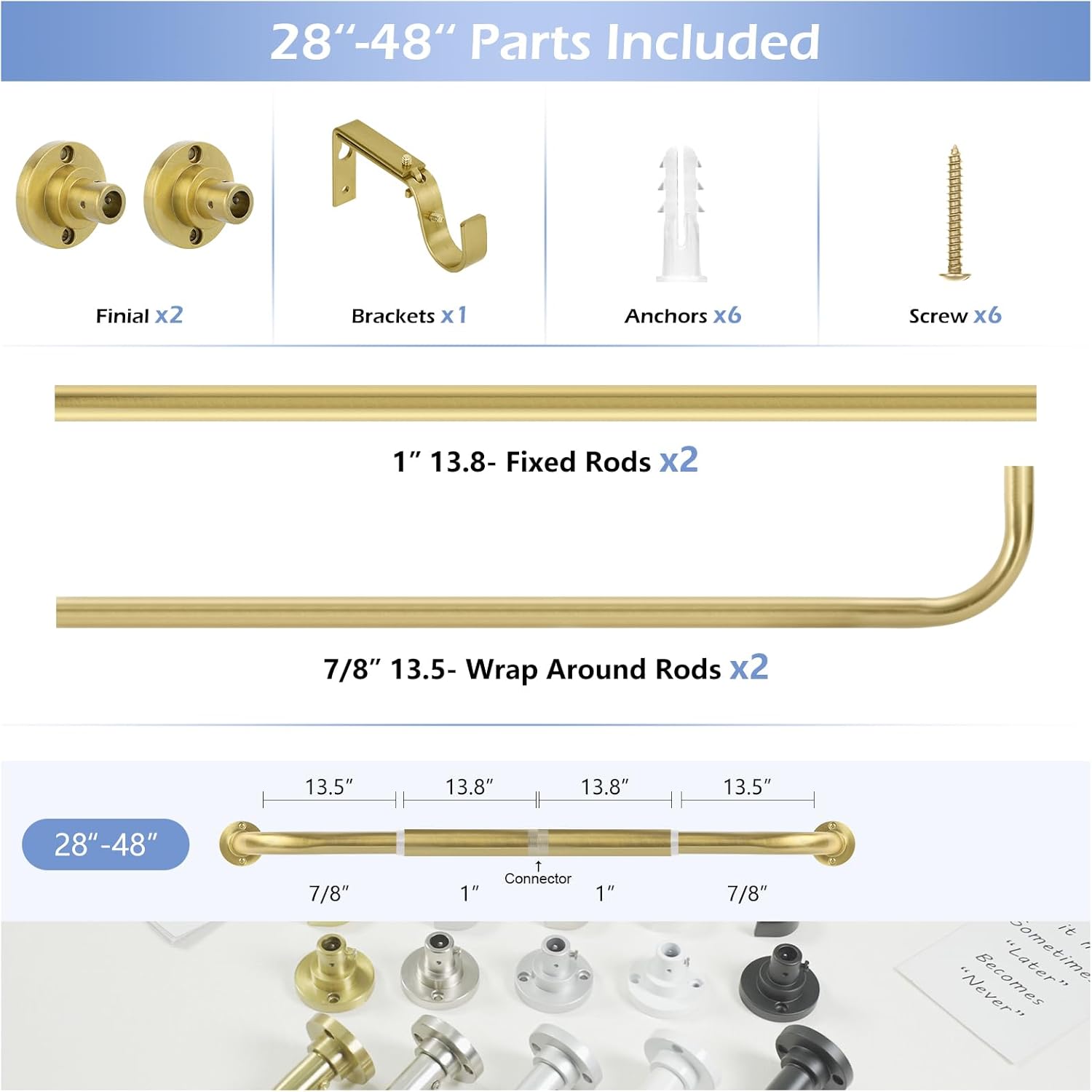 TANGWIN Gold Wrap Around Curtain Rods 28 to 48 Inch:Blackout Heavy duty Adjustable Window Curtain Rod for Bedroom,Industrial Darkening Curved French Metal Single Drapery Rods Easy Install,Brushed Gold