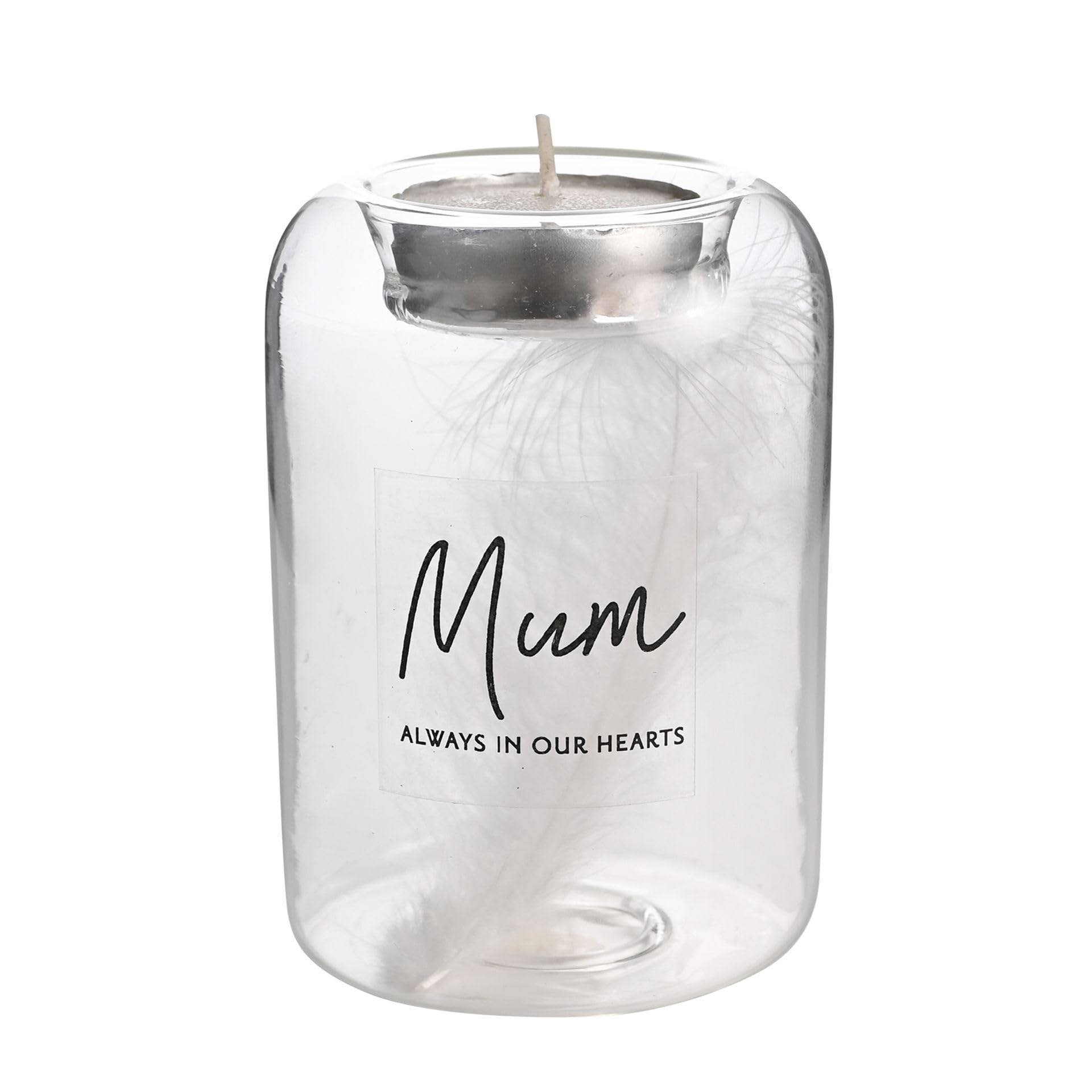 Widdop Thoughts of You Glass Tea Light Holder With Feather Inside, Mum - Image 3