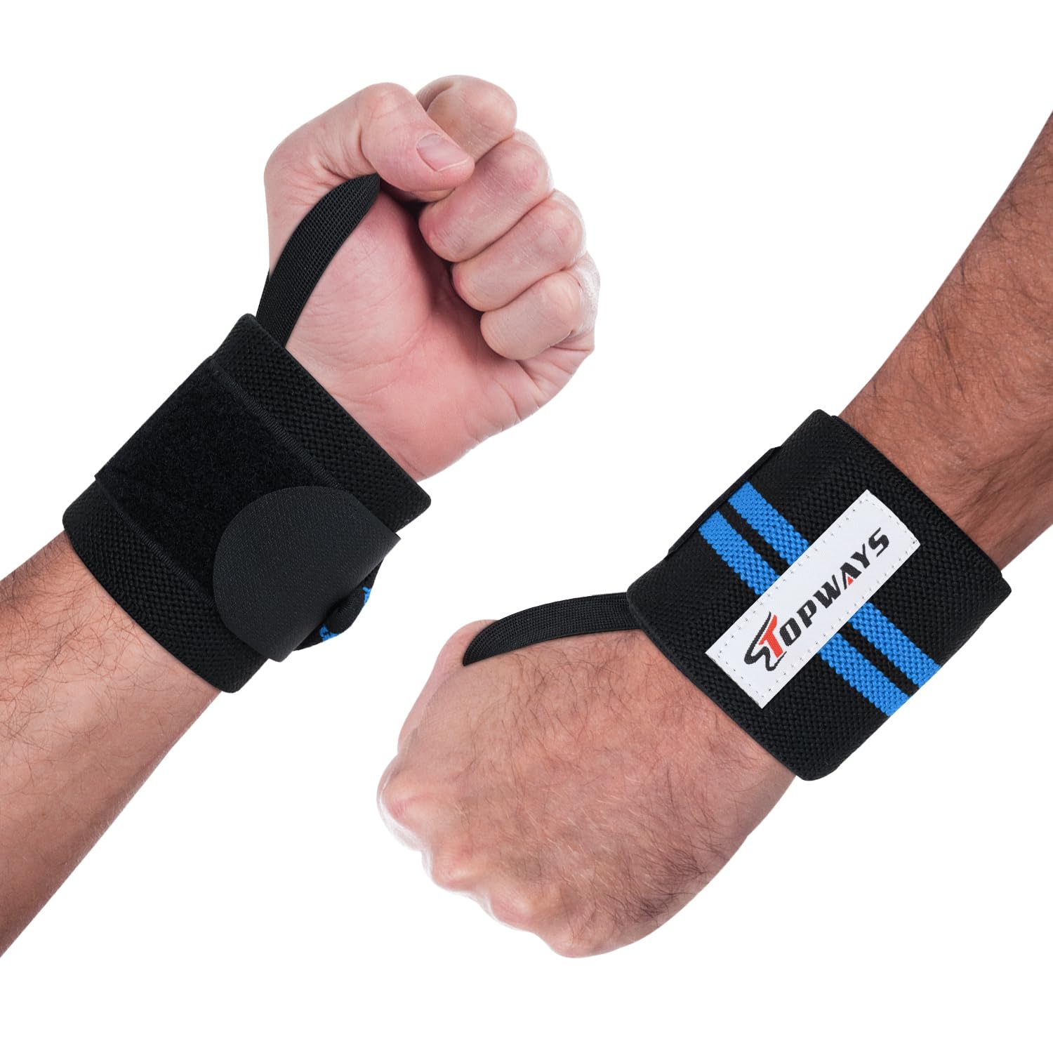 TOPWAYS Power Weight Lifting Wrist, Thumb Loop Gym Straps for Powerlifting, Bodybuilding, Fitness, Gym Training, Workout, Gymnastics, Calisthenicsv (Black & Blue)