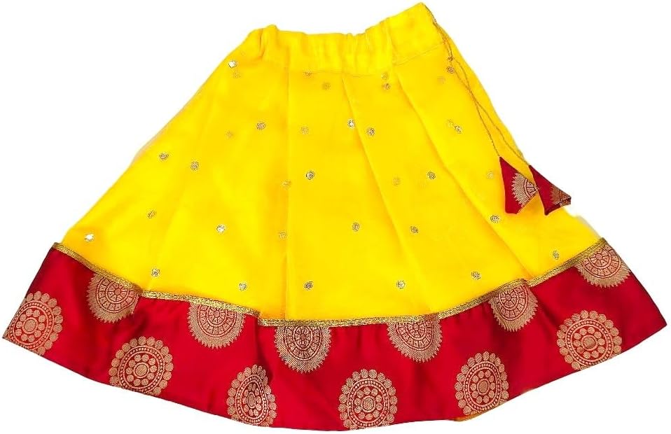Maroon and Yellow Banarasi Silk and Yellow Sequins Net Kids Lehenga Choli, Girls Wear for Puja, Ethic dress