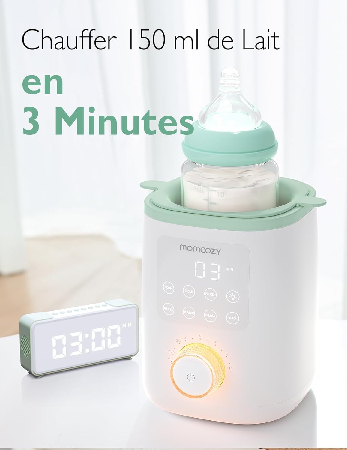 Momcozy Nutri Chauffe-Biberon 9-en-1, Contrôle Température, Veilleuse | Préserve nutriments lait maternel, Compatible tous biberons, Lait infantile, Précis, Multifonction, Bébé, Nouveau-né
