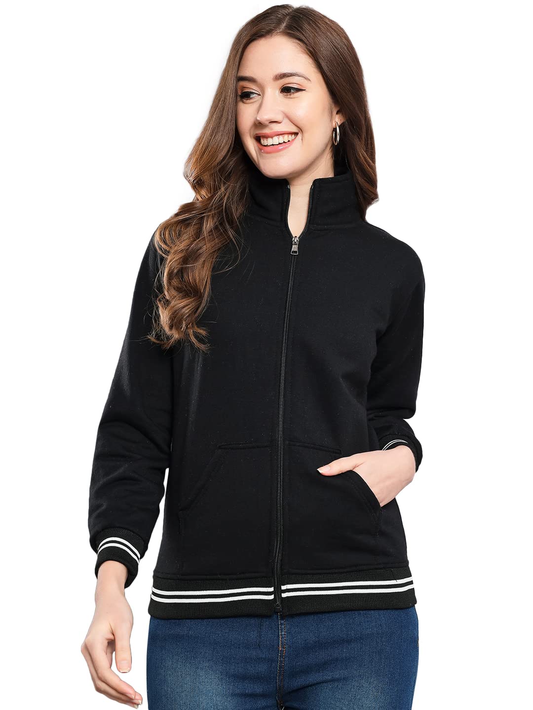 funday fashion Women's Fleece Regular Fit Full Sleeved Zipper High Neck Jacket Sweatshirt-picture-39