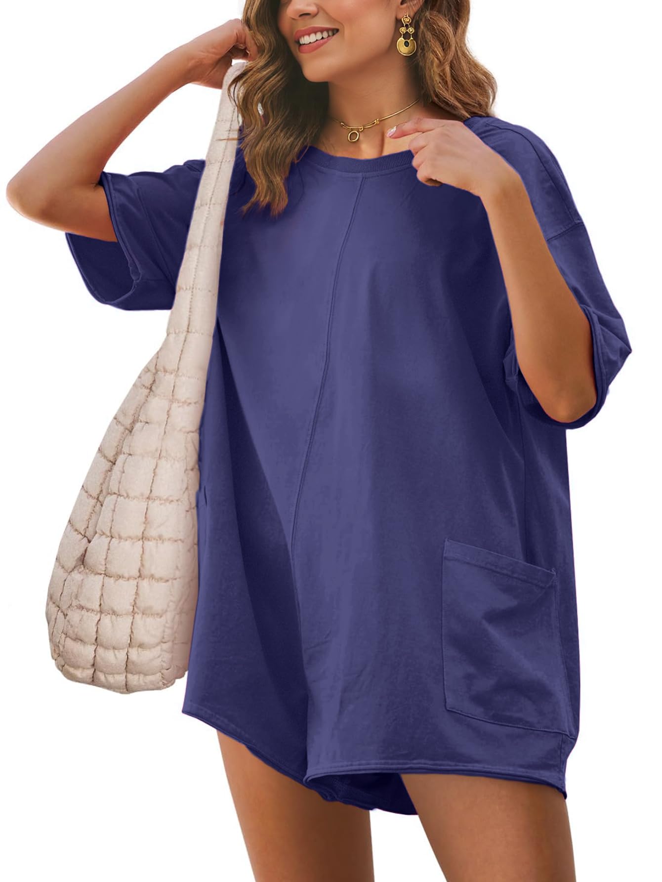 Combinaison décontractée plage et terrasse short ample dos nu bleu violet taille XS - 6