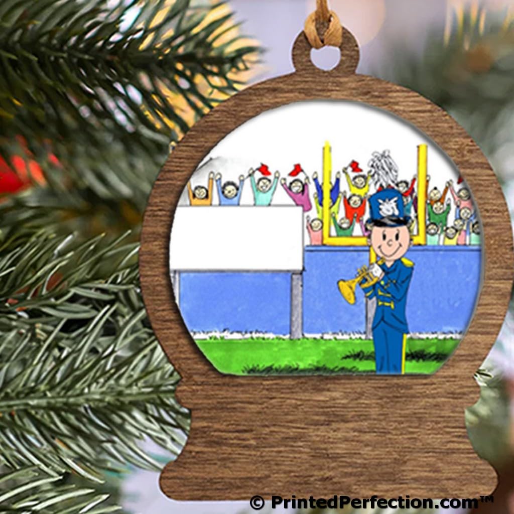 PrintedPerfection.com Personalized Band, Trumpet - Male Wooden Snow Globe Shaped Christmas Ornament