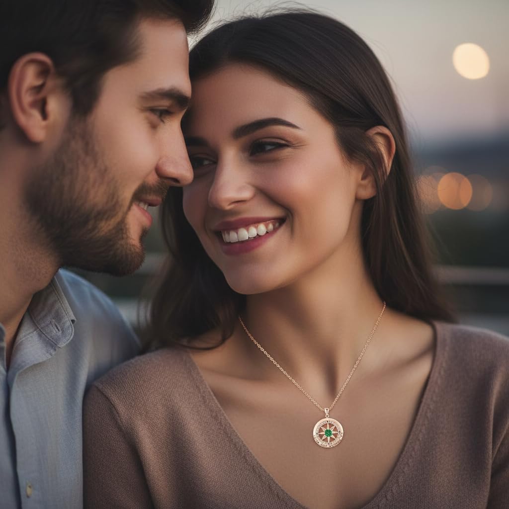 Compass Necklace for Women Wife Girlfriend Mom Daughter Gifts S925 Sterling Silver Jewelry For Anniversary Rose Gold Gifts For Birthday Christmas Mothers Valentines Day 12 Birthstones - Image 2