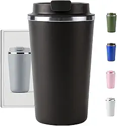 Copo Térmico Café - 510ml, Parede Dupla Isolamento Inox 304, Base Emborrachada, Quente 6 horas, Feito Para Viagem To Go (Preto)