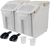 Large Flour Storage Container Bin 25Lb, 2Pack Airtight Rice Storage Containers with Wheels Seal Locking Lid, BPA Free with Measuring Cup&Scoop for Flour, Rice, Grain(Blue)