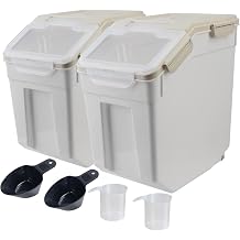 Large Flour Storage Container Bin 25lb, 2Pack Airtight Rice Storage Containers with Wheels Seal Locking Lid, BPA Free with Measuring Cup&Scoop for Flour, Rice, GrainGray