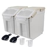 Begino Large Flour Storage Container Bin 25lb, 2Pack Airtight Rice Storage Containers with Wheels Seal Locking Lid, BPA Free with Measuring Cup&Scoop for Flour, Rice, Grain(Gray)