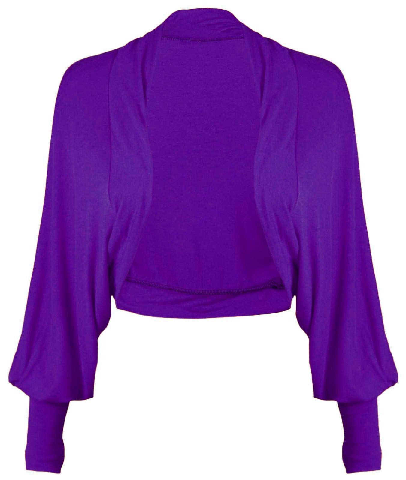 METLUQ M0D4 New Ladies Long Batwing Sleeve Plain Cropped Cardigan Shrug Bolero Top 8-26 (Purple, UK 20-22 XXL)
