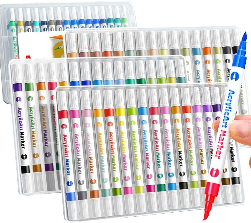 Rotuladores de pintura acrílica, 96 colores, 48 bolígrafos de doble punta de 2 cabezales y 2 colores, marcadores de pintura acrílica para madera,