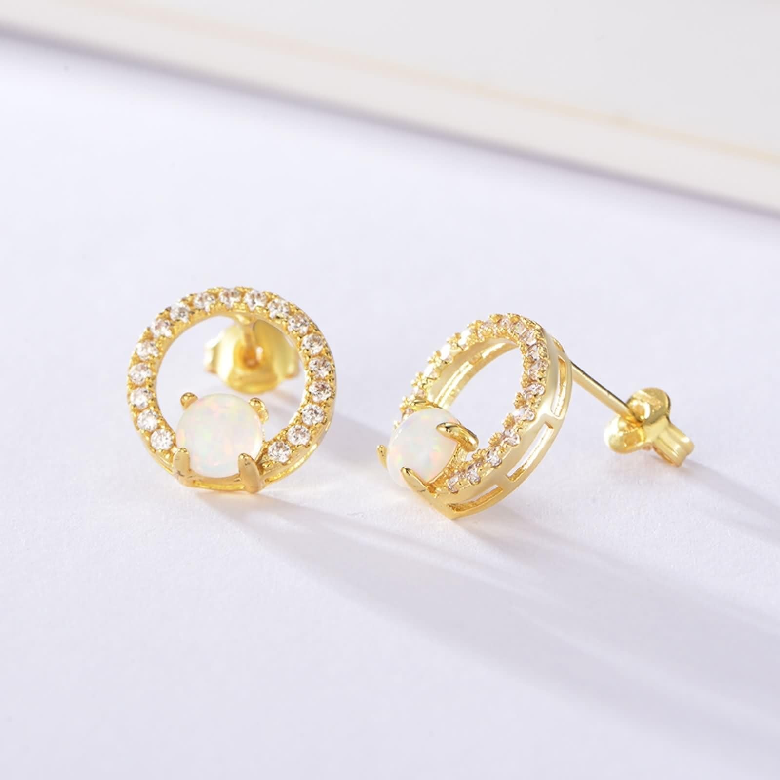 Pendientes de oro blanco de 9 K/14 K/18 K con ópalo multicolor, blanco hueco Au 375/585/750, pendientes de moissanite