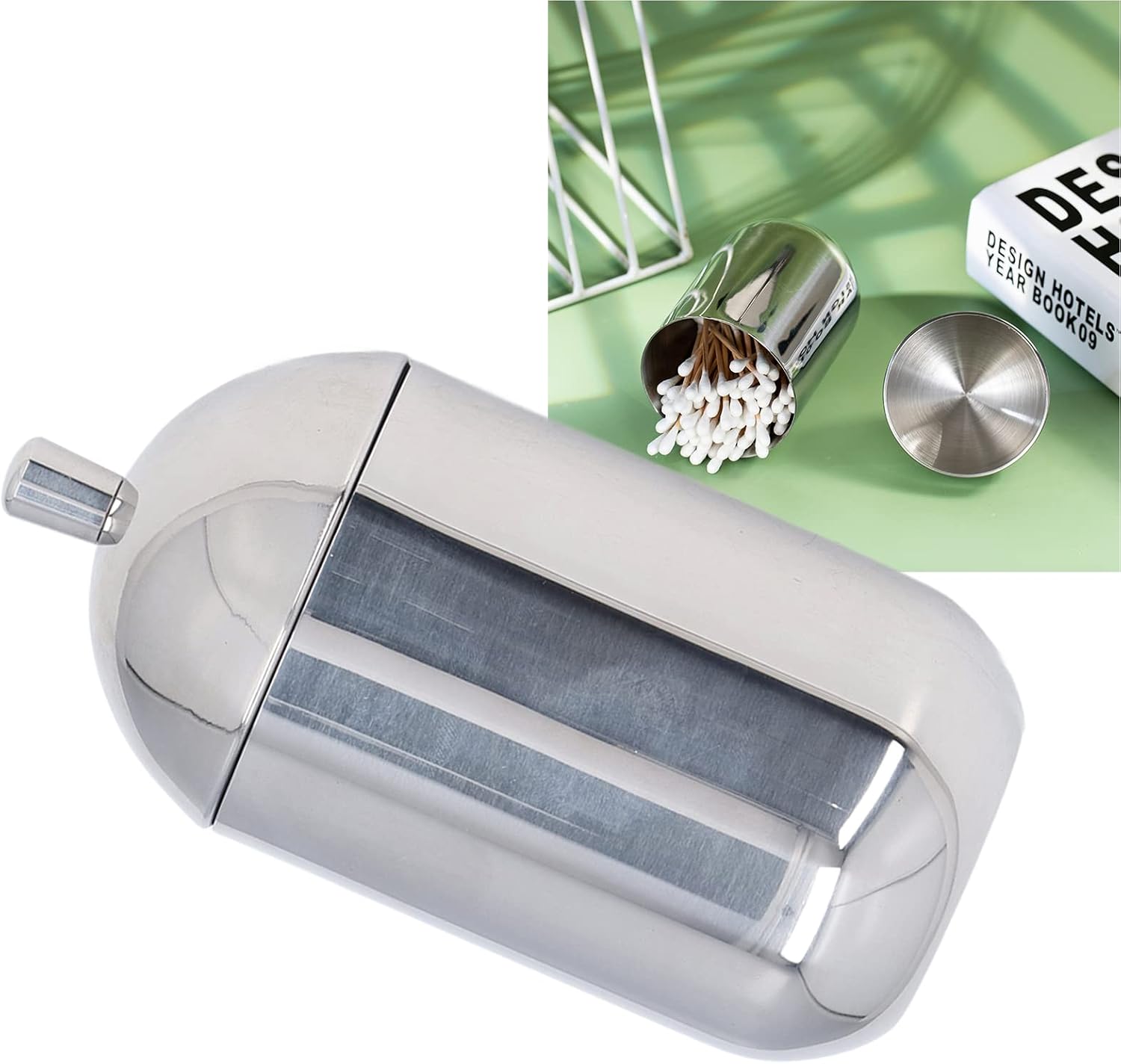 2pc Qtip Holder, Cotton Swab Holder Cotton Swab Container Stainless Steel Bathroom Jar Qtip Dispenser Bathroom Jars with Lid for Makeup Storage