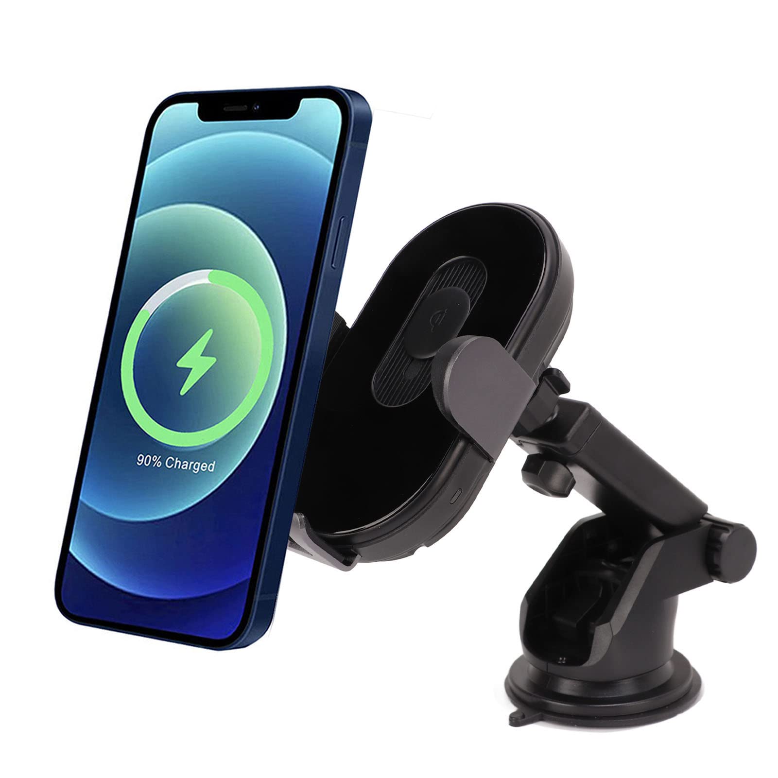 Cargador de Coche inalámbrico y Soporte de teléfono de alimentación rápida de 15 W Apto para 12 13, Base de identificación de Bobina automática Negra Estable, Soporte de teléfono