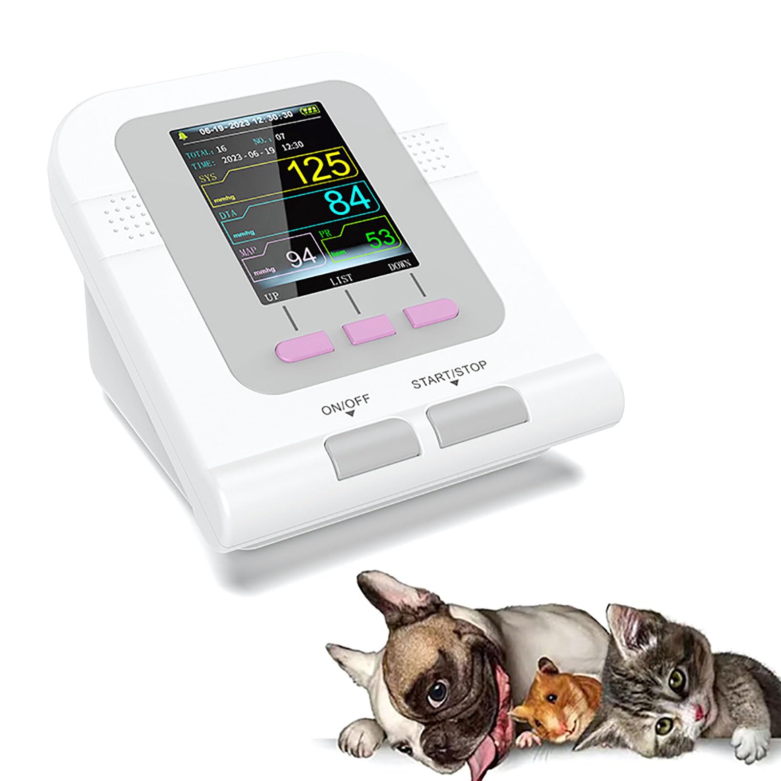 Monitor Digital De Presión Arterial Veterinaria, Monitor De Presión Arterial Para Perros Y Gatos, Con Puños De 3 Tamaños, Pantalla LCD De 2,8 Pulgadas, Alarma Anormal De Oxígeno En Sangre Y Presión