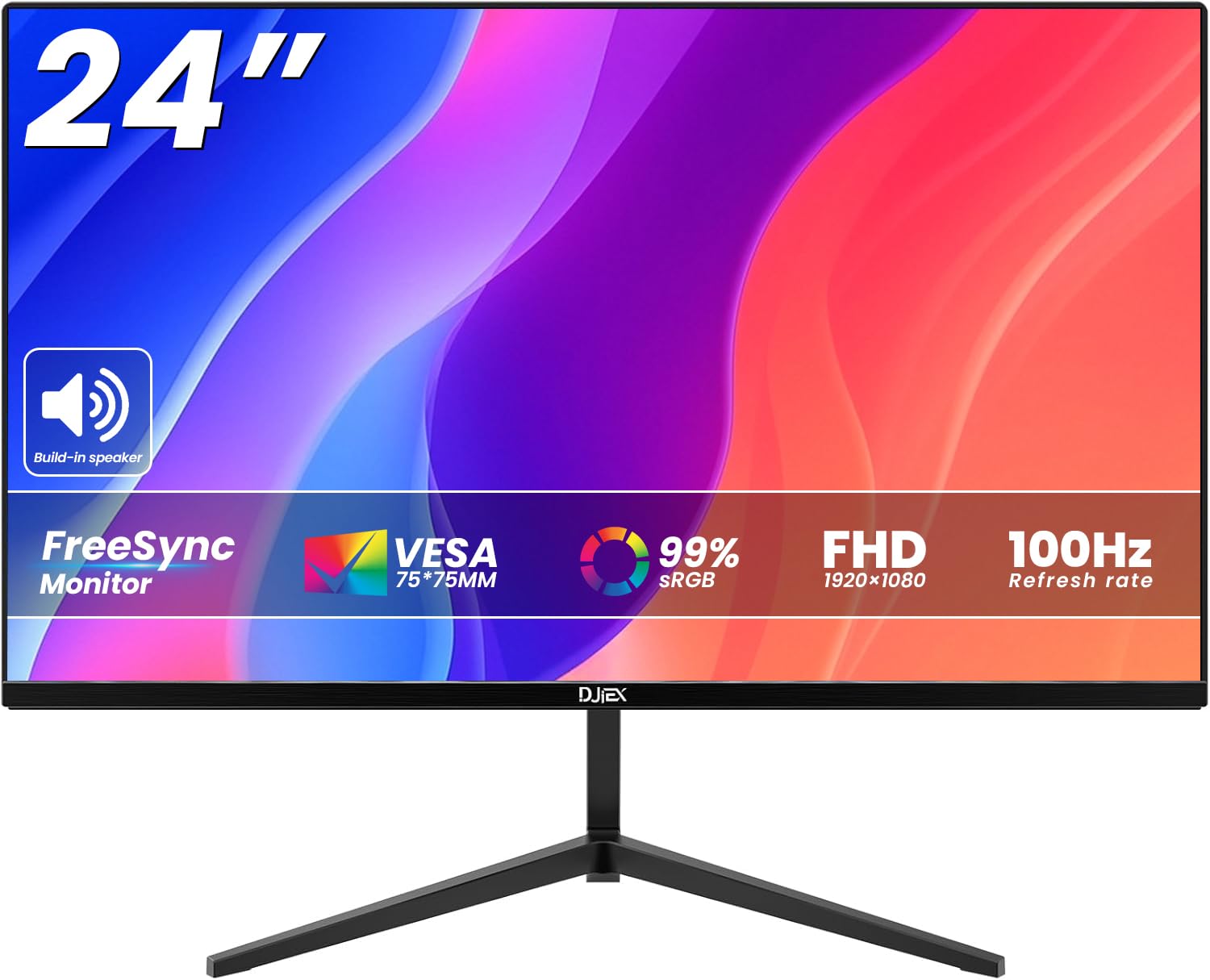 DJiEX 24 inch Computer Monitor FHD 1920x1080p 100Hz Refresh Rate 16:9 Aspect Ratio Ergonomic Tilt Sync Visual Experience for Work & Play Home Office