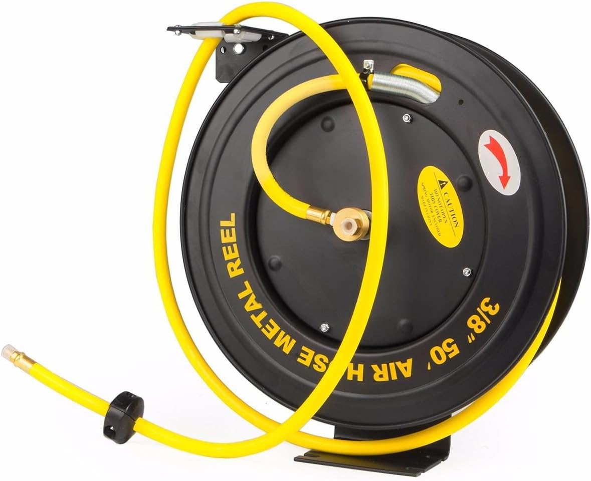 XtremepowerUS Auto-Rewind Retractable 50-Ft x 3/8-Inch Air Hose Reel with Rubber Hose
