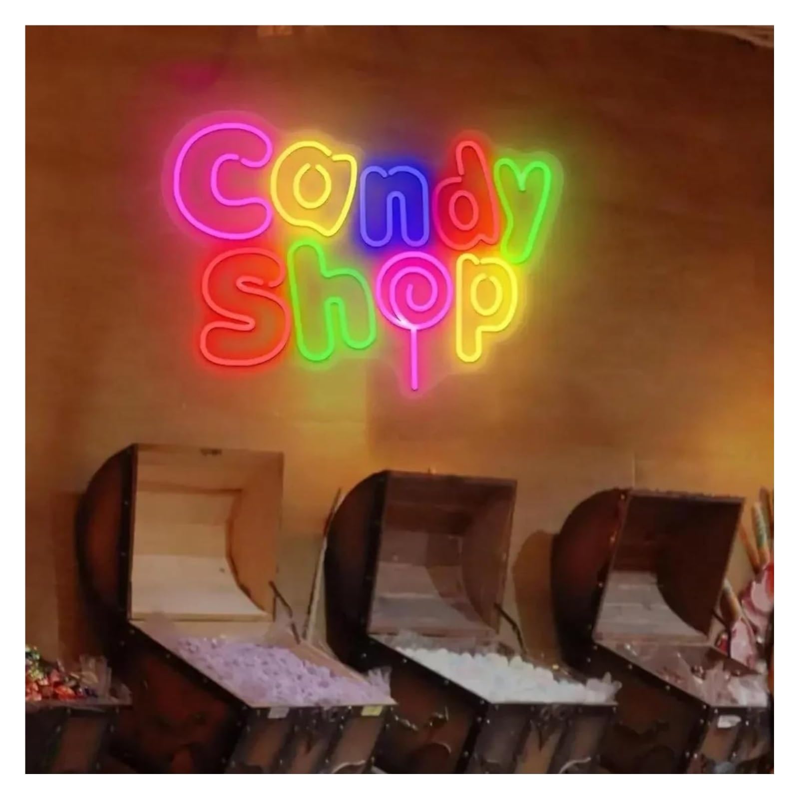 LEMST Sign Lamp Candy Shop Neon Signs USB Powered, Lollipop Neon Lights Suitable for Snack Shop Decor Glow Sign 28.5cmx40cm