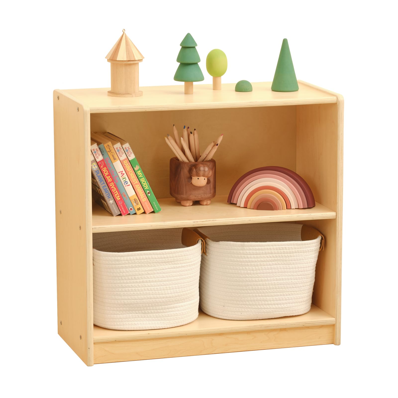 OOOK Kids Shelf and Toy Storage, Compact Toddler Bookshelf for Small Space, Wooden Storage Cabinet Shelves and Kids Bookcase for Classroom, Kindergarten, Kids Room, Playroom