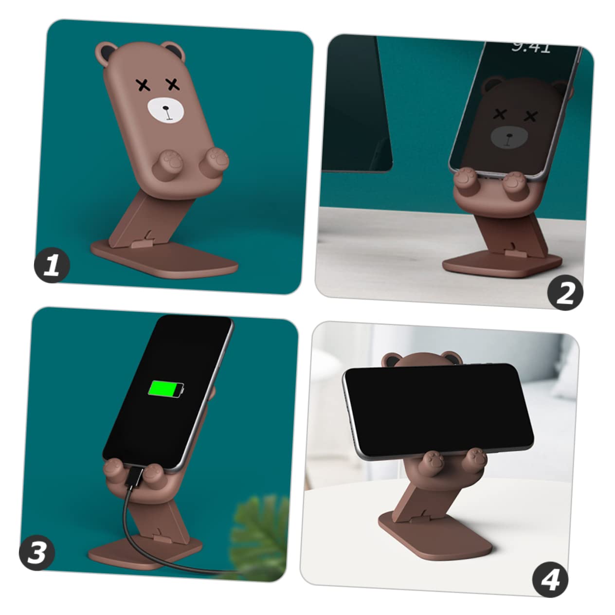 Supporto Per Cellulare A Forma Di Orso – Espandibile E Pieghevole – Per Smartphone E Tablet – Adesivo Trasparente