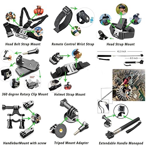 Image of Action Pro Accessories Kit Compatible with GoPro-13 /12 /11 /10 /9 /8 /7 /6 /5 /4 /3+ Session Accessory Bundle Set for Action Camera SJ4000 /SJ5000 /SJ6 /Xiaomi /Yi