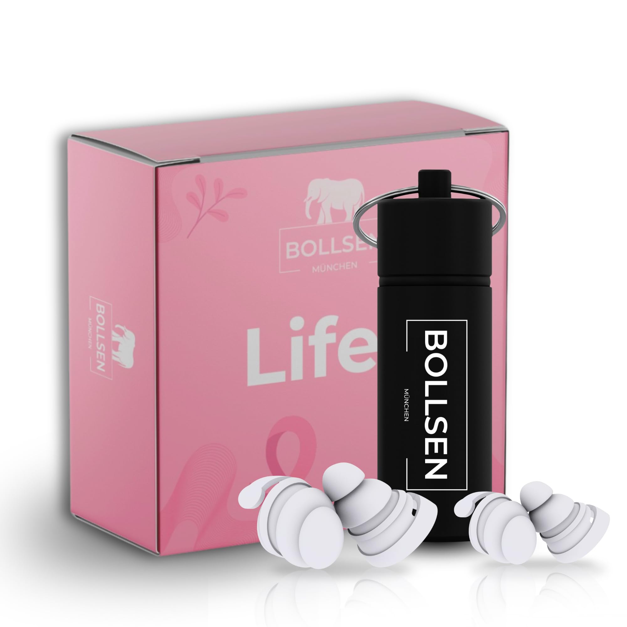 BOLLSEN Life+ Pink Bouchons d’oreilles pour dormir - Bouchons d’oreilles en silicone avec 2 tailles (S & M)-Réduction du bruit SNR 24 dB -Confortables jour et nuit - Durables et réutilisables 100x (3)